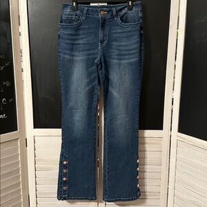 Women's Blue Jeans with Button Detail